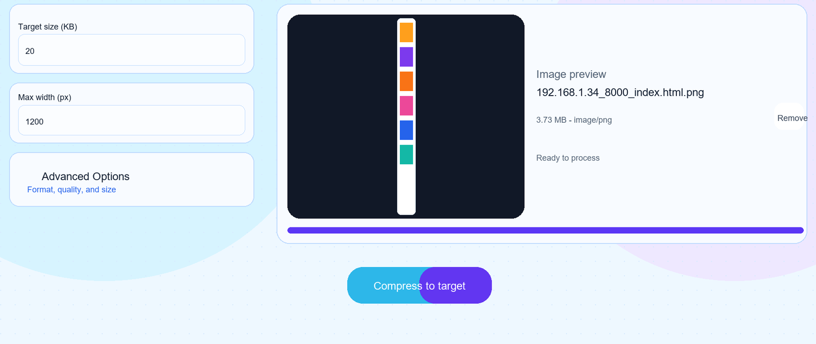 ToolsLuv image compressor settings and image preview before compression