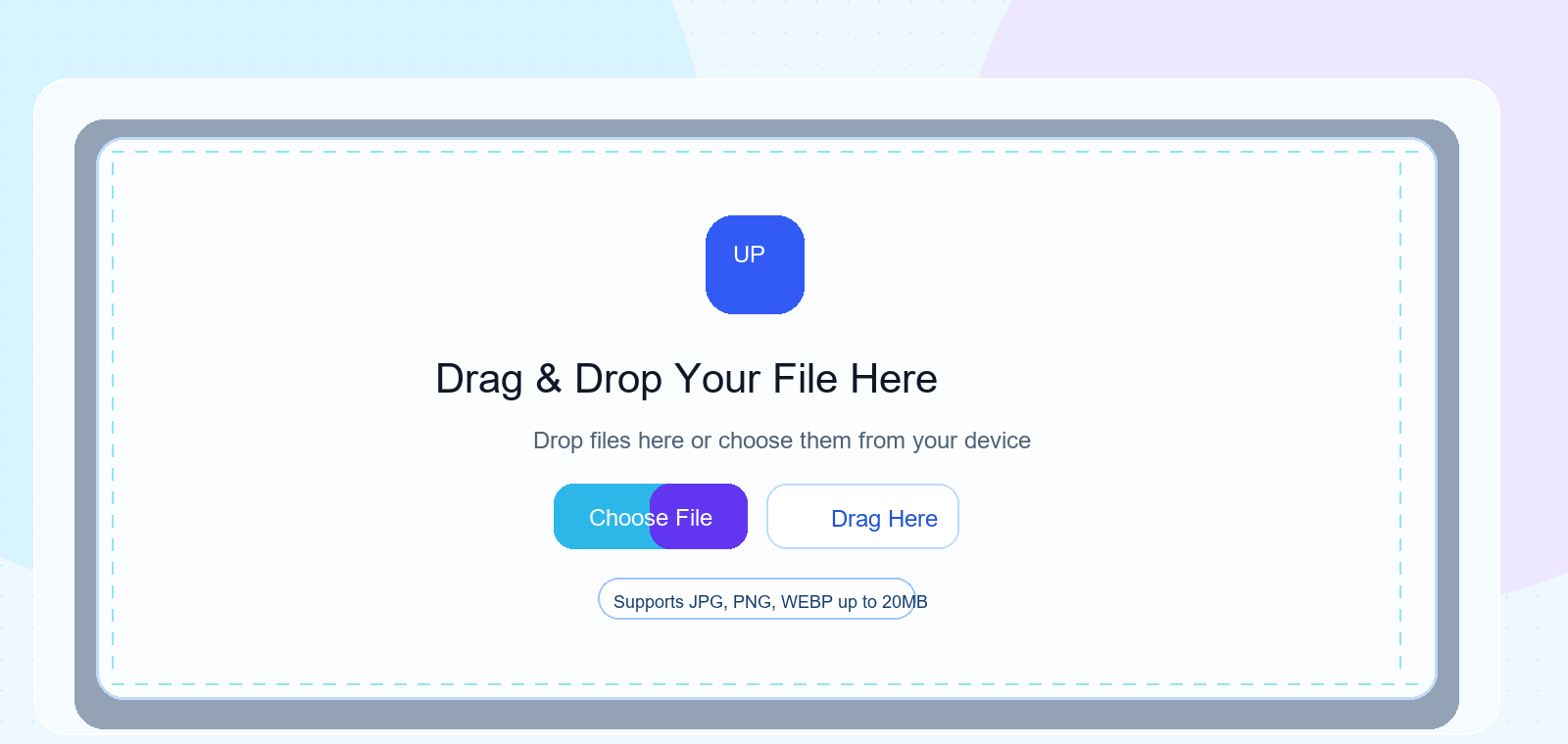 ToolsLuv Compress Image to 20KB upload area with drag and drop file picker