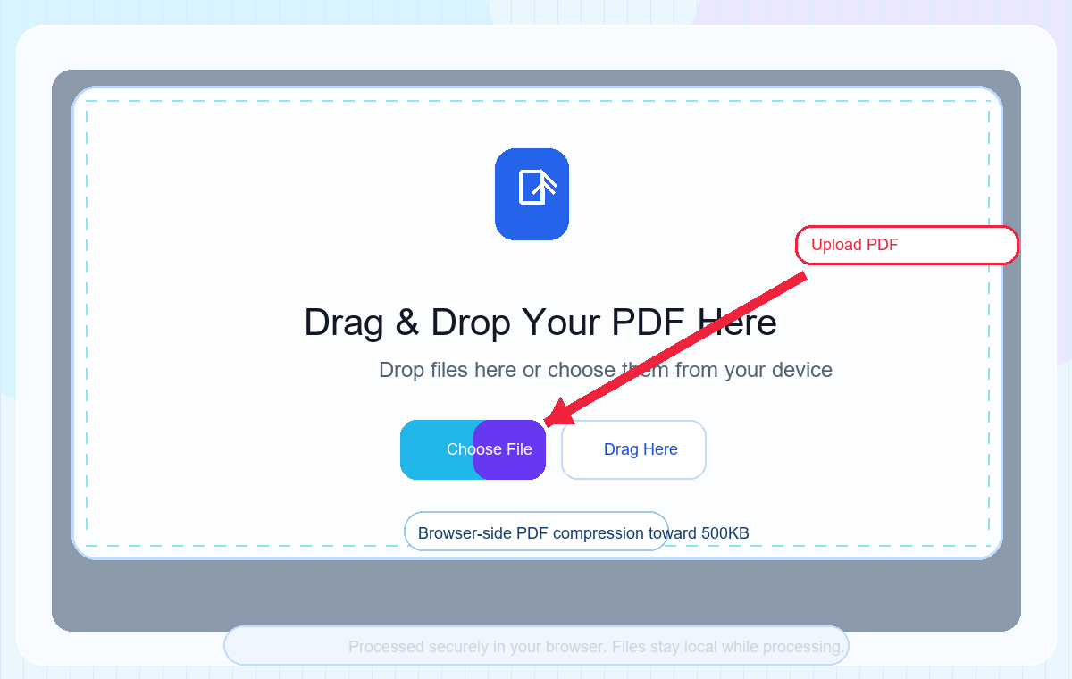 Compress PDF to 500KB upload screen on ToolsLuv