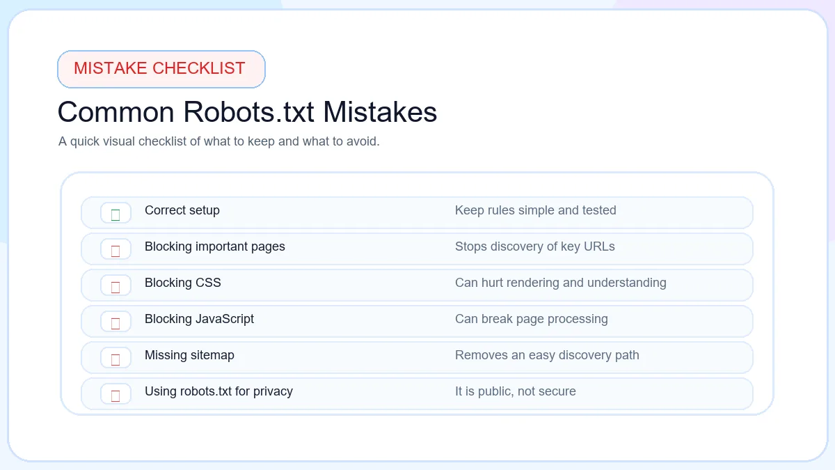 Checklist of common robots.txt mistakes that can hurt SEO