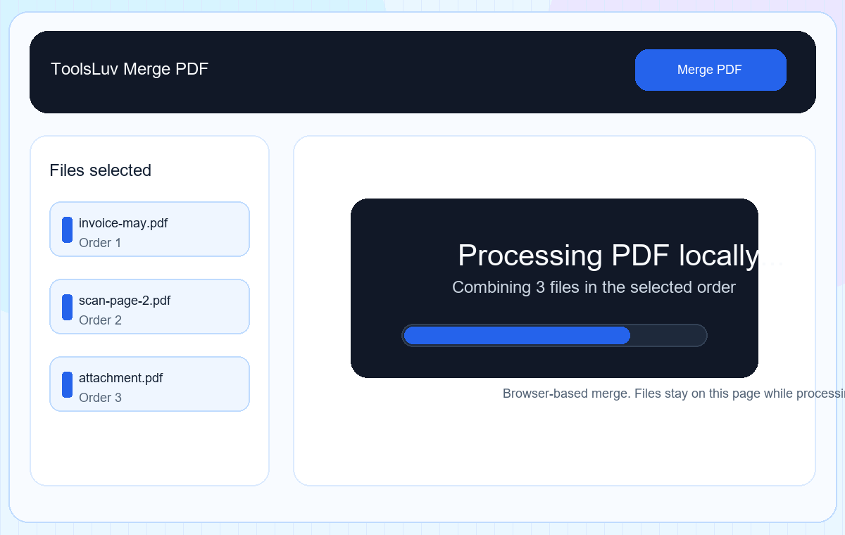 Merge PDF Online Processing Screen