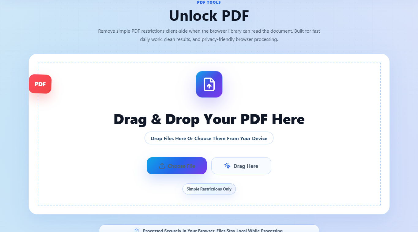 Unlock PDF online upload screen