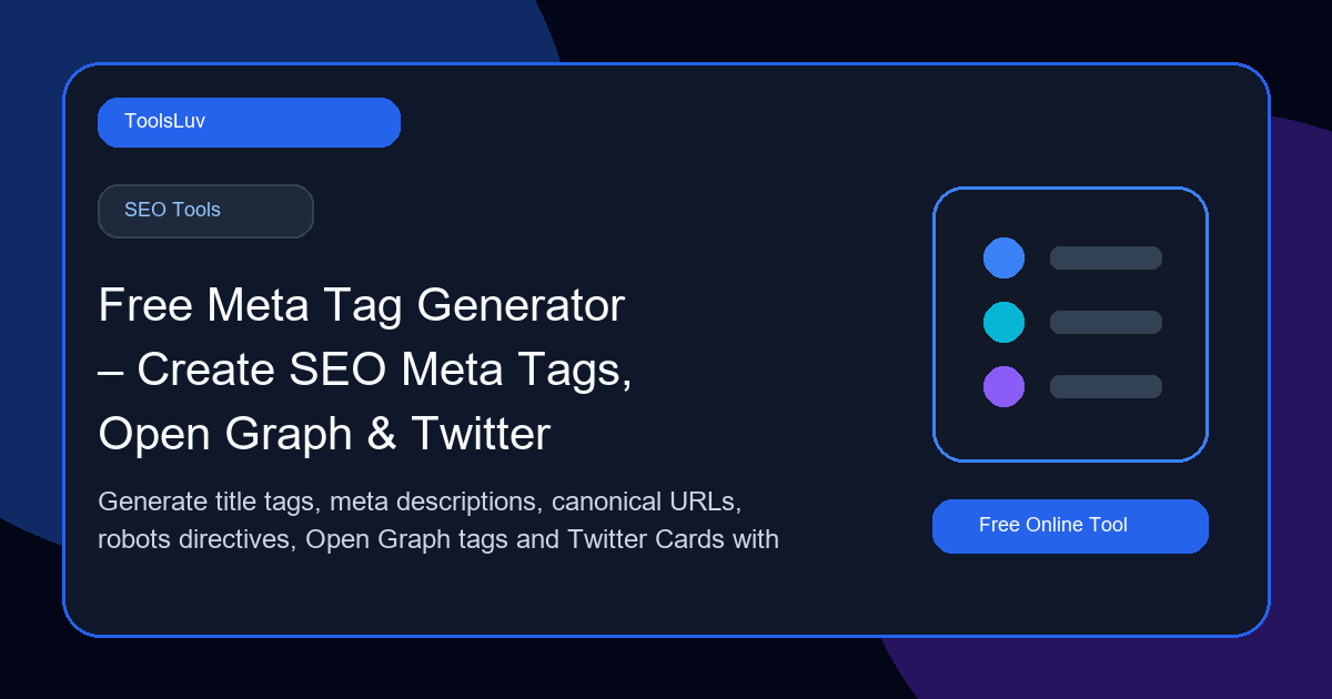Meta Tag Generator Online Free | SEO Tags | Toolsluv